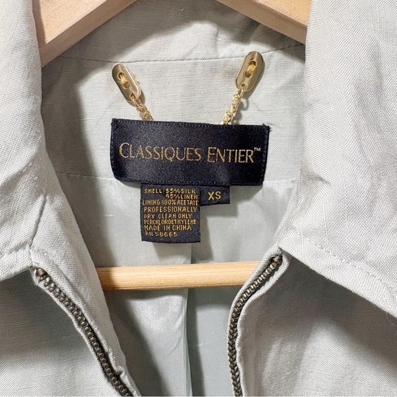 Classiques Entier Silk and Linen Jacket Size XS Sage Green Zip Up Quiet Luxury - Picture 6 of 15